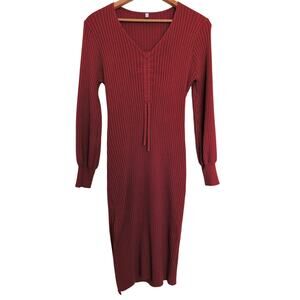 Ribbed Knit Sweater Dress Large Midi Classic Minimalist Parisian Capsule Stretch